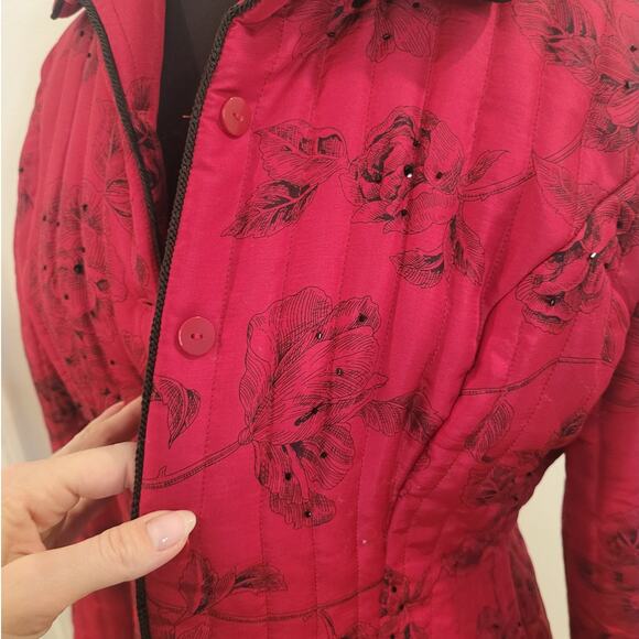 VTG Carole Little Silk Quilted Beaded Jacket Red Black Women’s L EUC - Picture 4 of 7